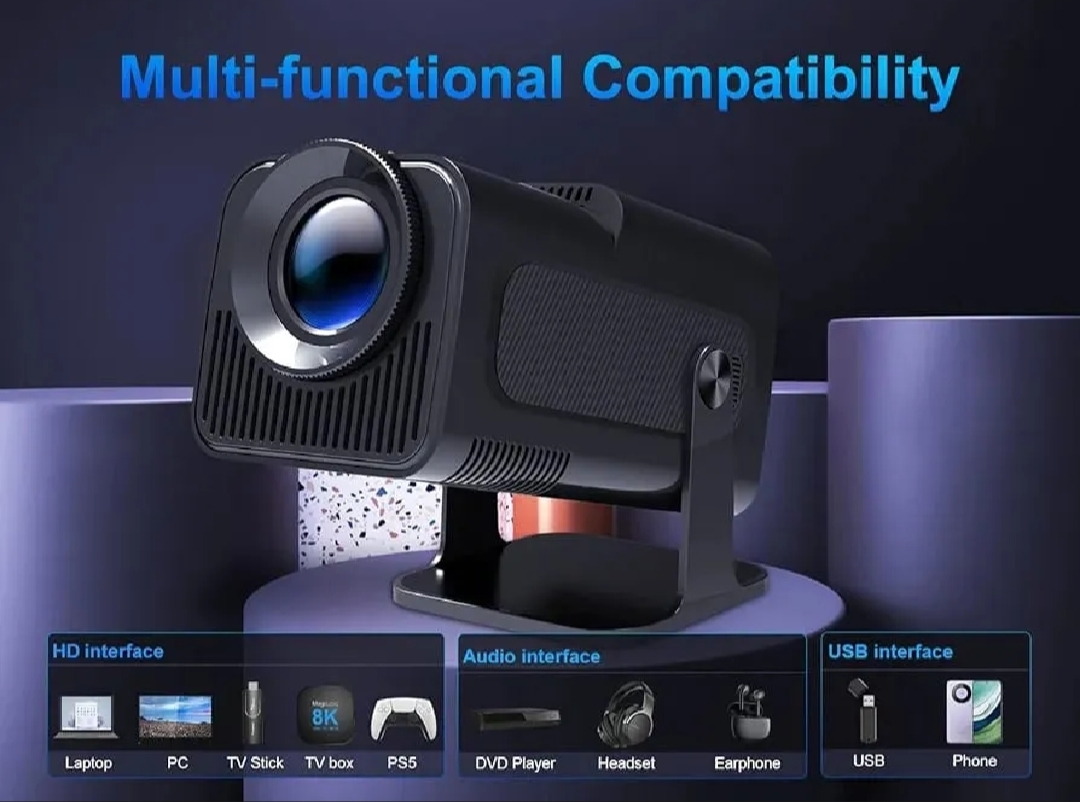 Projector compatibility with laptop, PC, TV stick, PS5, USB and phone